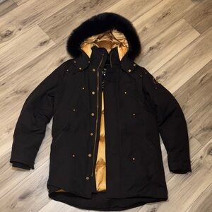 Moose Knuckles Black and Gold Puffer Jacket